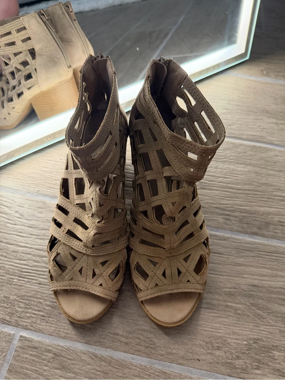 Caged block heel sandals